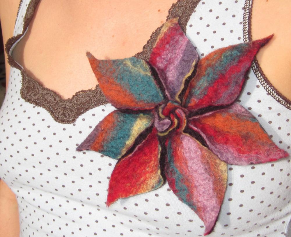 Vibrant Merino Rainbow Flower Brooch
