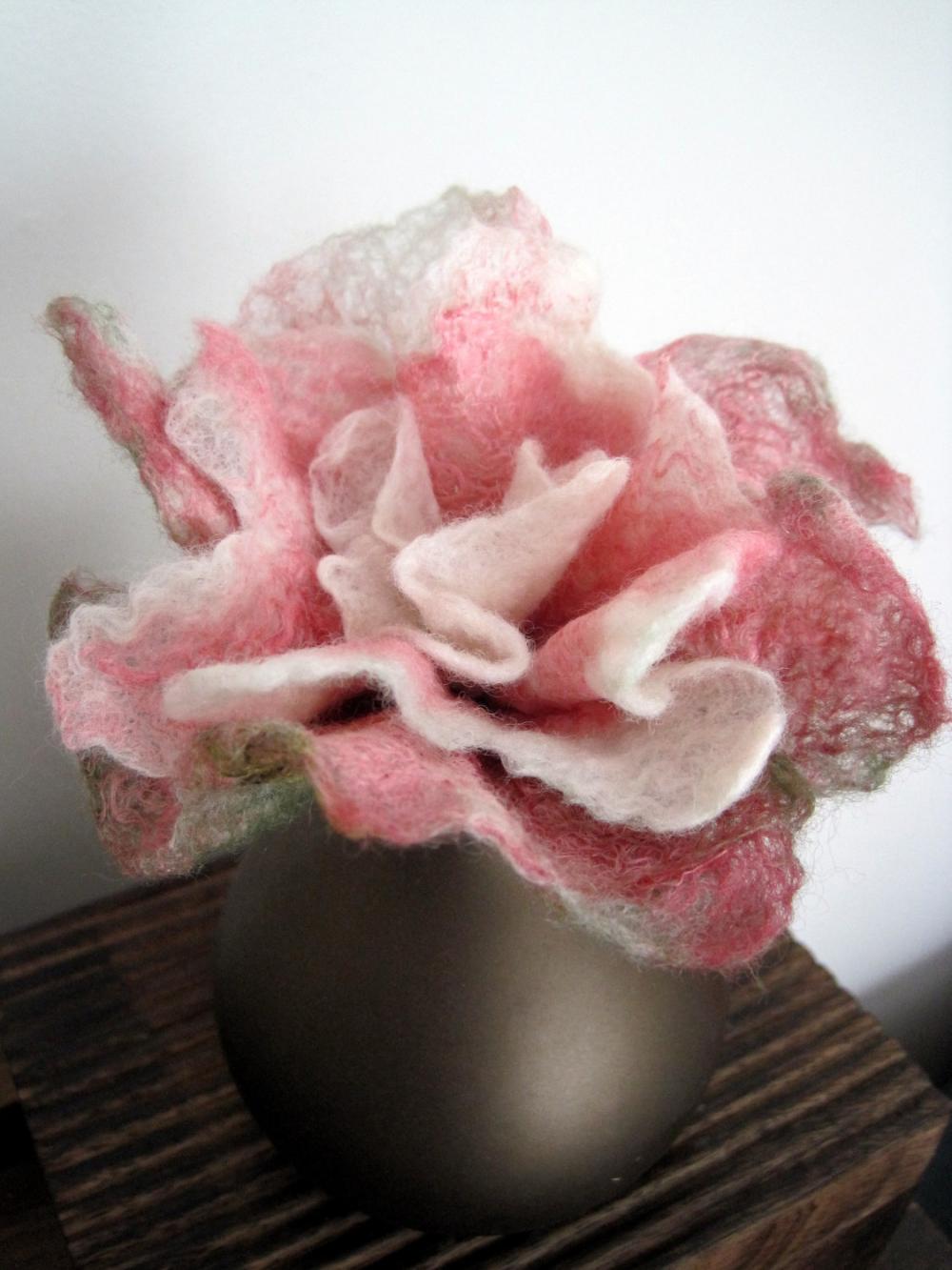Pink and White Merino and Silk Flower