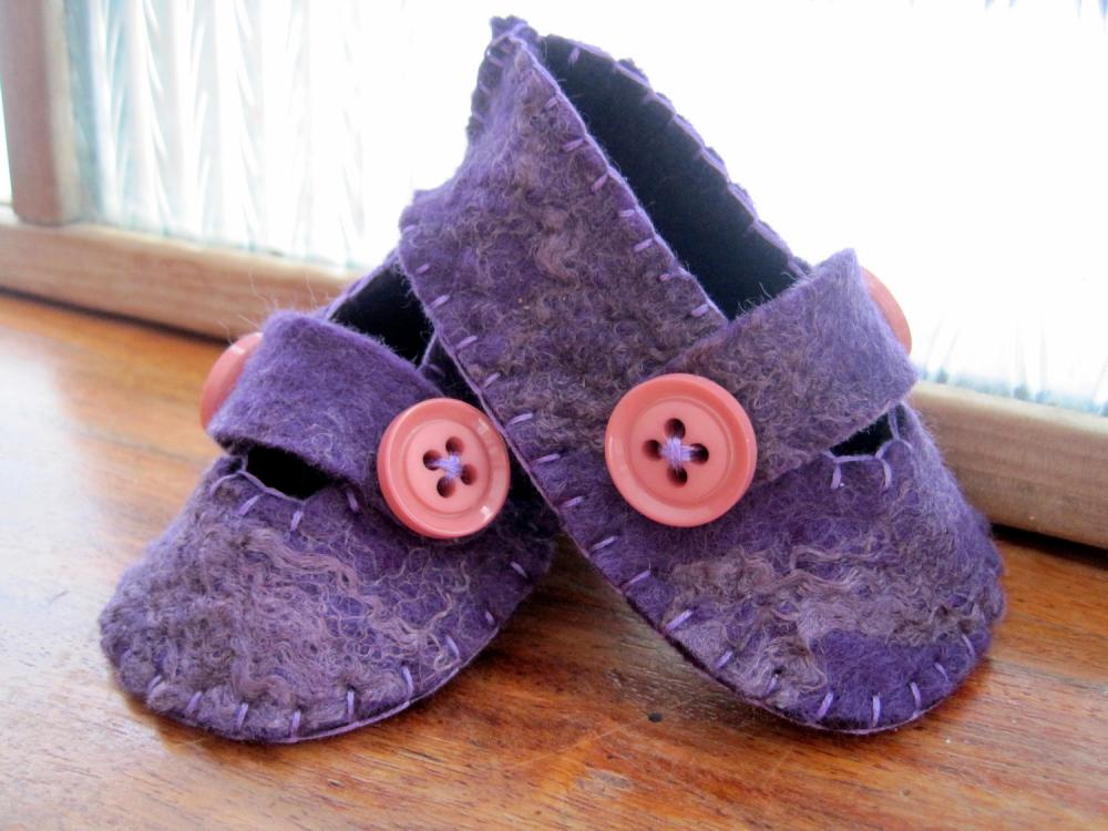 Purple Baby Booties - Merino and Silk -